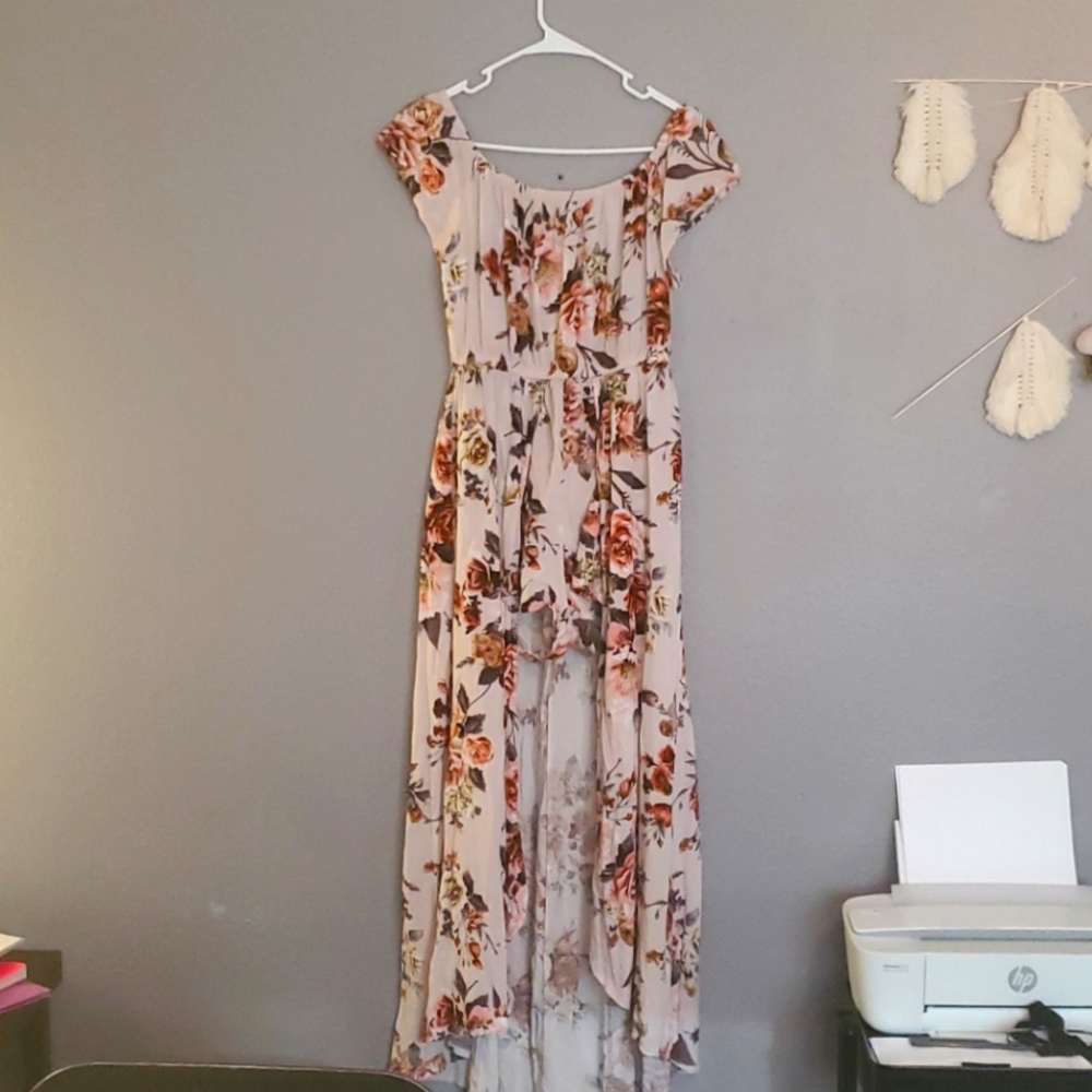 Iris Maxi Pink Flowers Romper Dress With Shorts